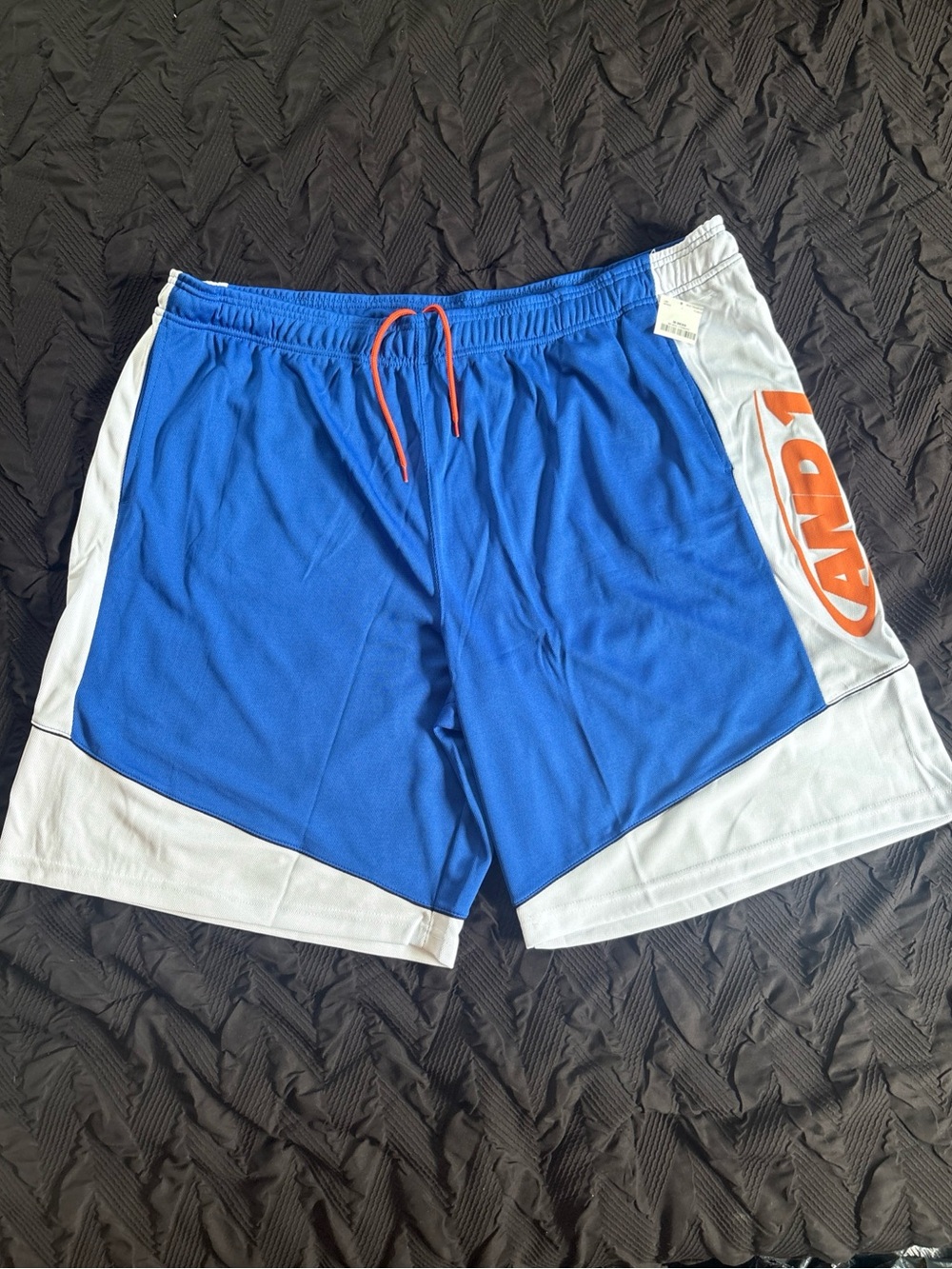 And1 Blue and White Men's Athletic Shorts with Orange Drawstring and Logo 3X